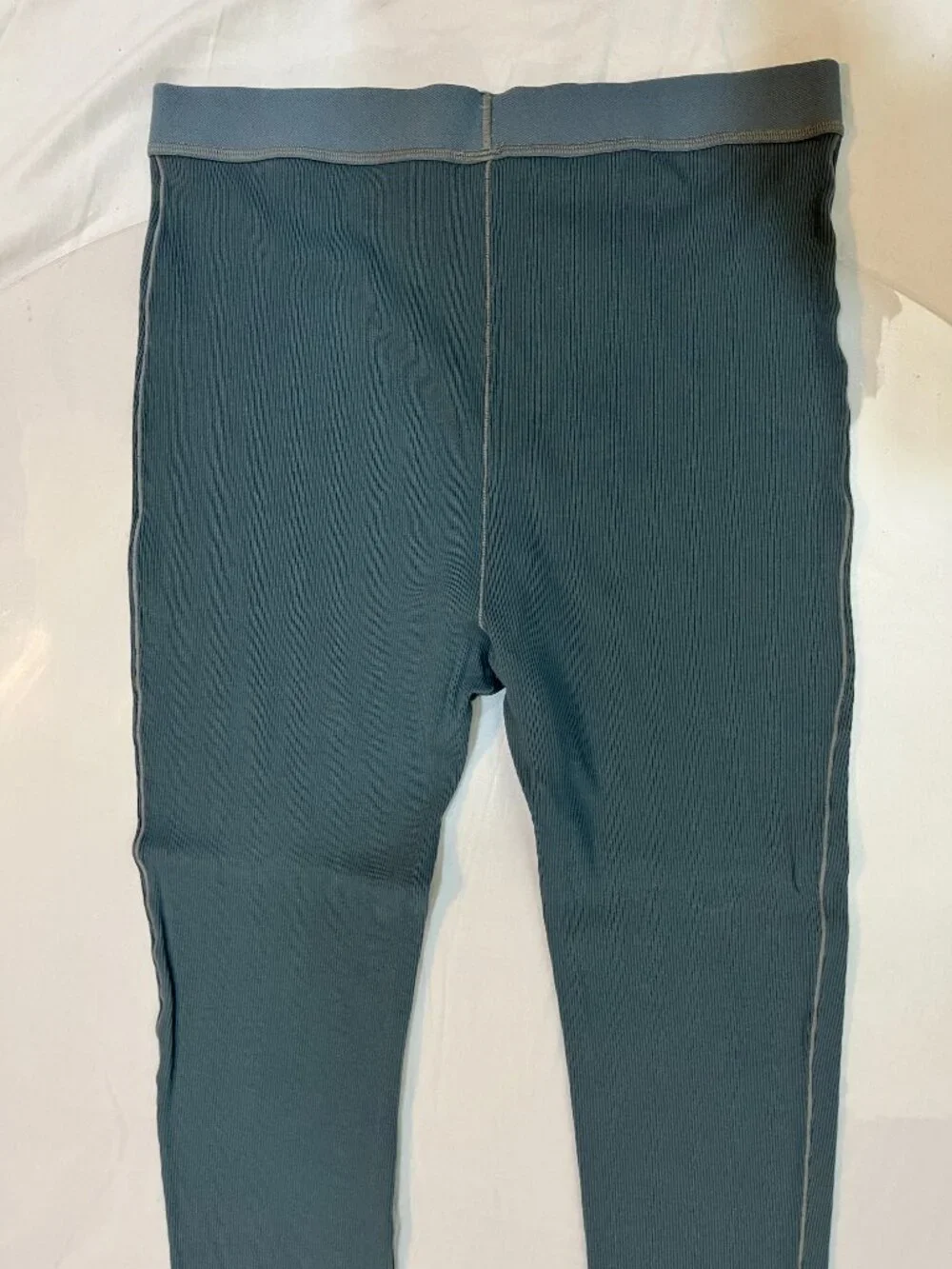 SKIMS Ribbed Leggings XL Blue Gray Contrast Seam High Waist Pants-FLAW